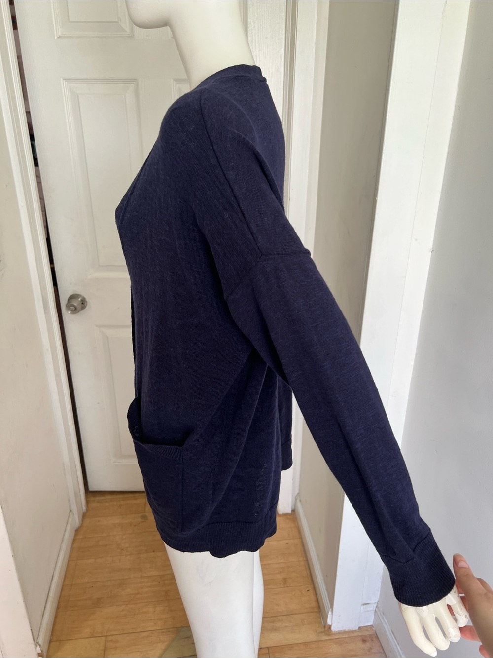 Eileen Fisher Organic Linen Cotton Slub Cardigan Sweater Sz M Navy Blue Pockets - Picture 8 of 12